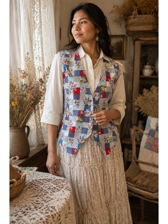 Tap & Co Tops - Vintage Tap & Co Patchwork Floral Vest Layered Blouse Women’s M Cottagecore Prai